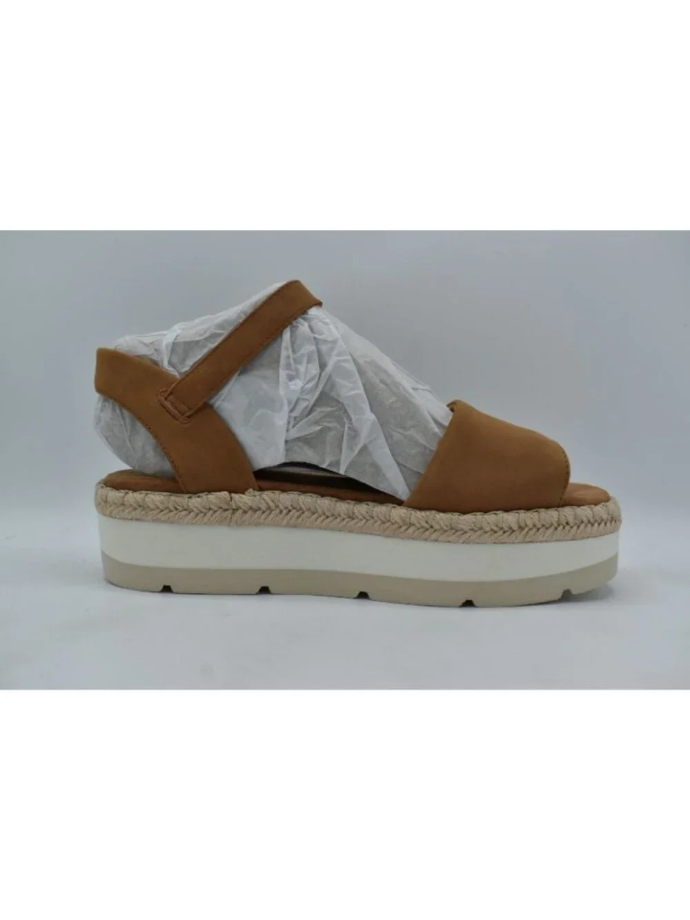 TOMS‎ Womens Size 8.5 Ronan Tan Leather Espadrille Platform Sandals Shoes